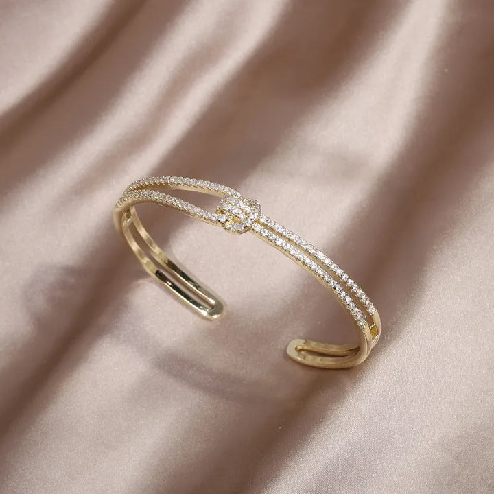 Gold Knot Crystal Bangle-GOLD-Nora Luxe