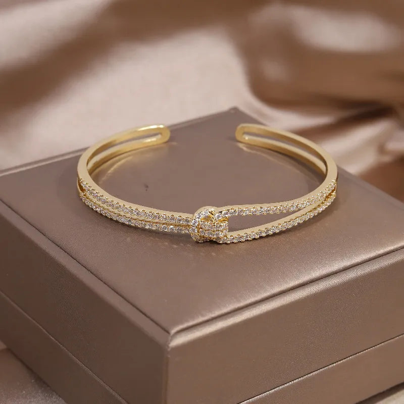 Gold Knot Crystal Bangle-GOLD-Nora Luxe