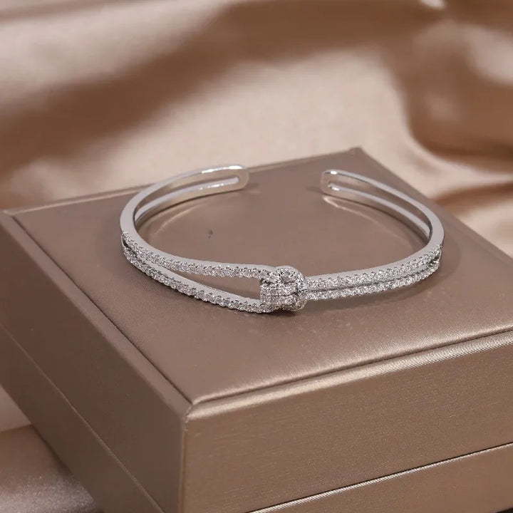 Gold Knot Crystal Bangle-SILBER-Nora Luxe