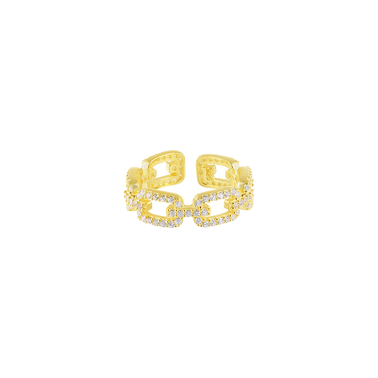 Gold Link Ring with Zirconia - Marina-Nora Luxe