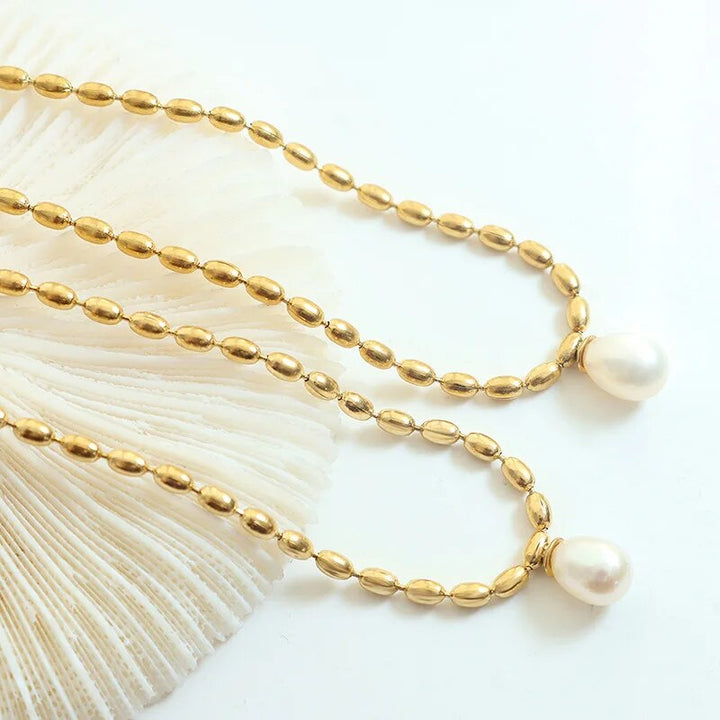 Gold Pearl Necklace | Elegant Beaded Jewellery-Nora Luxe