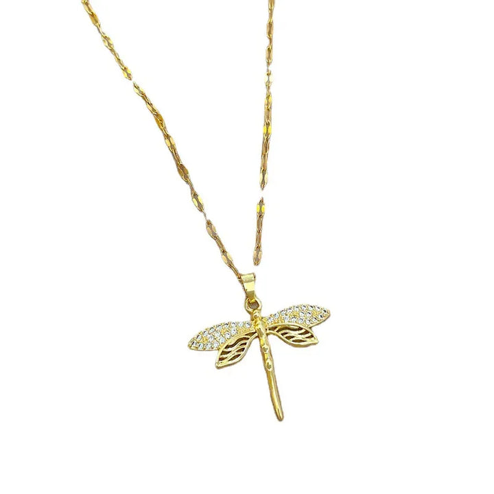 Golden Dragonfly Necklace | Delicate Jewellery for Women-Nora Luxe
