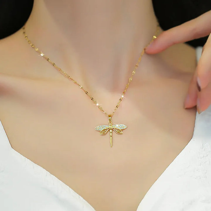 Golden Dragonfly Necklace | Delicate Jewellery for Women-Nora Luxe