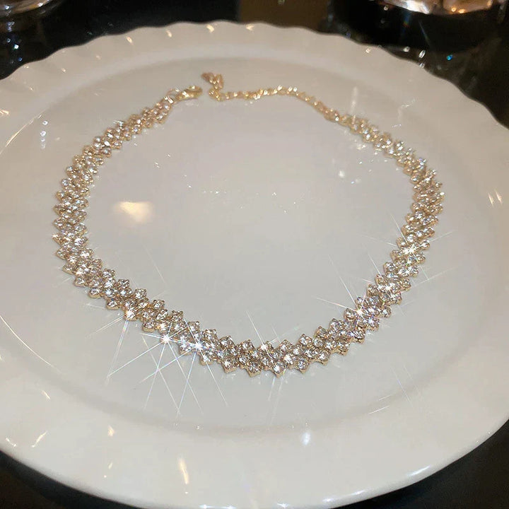Golden Gala Rhinestone Geometric Necklace-Nora Luxe