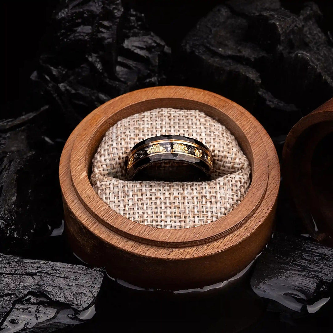 Golden Leaf and Black Meteorite Tungsten Ring - Orion-1.93 inches-Nora Luxe