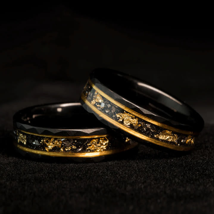 Golden Leaf and Black Meteorite Tungsten Ring - Orion-1.93 inches-Nora Luxe