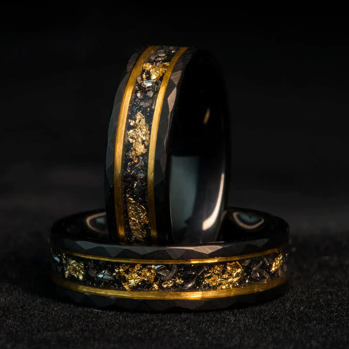Golden Leaf and Black Meteorite Tungsten Ring - Orion-1.93 inches-Nora Luxe