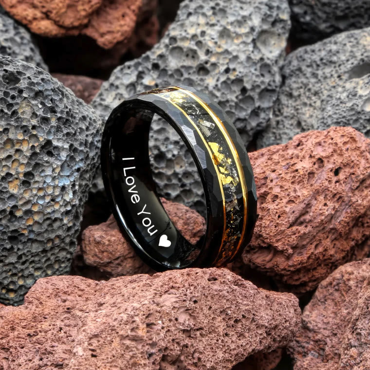 Golden Leaf and Black Meteorite Tungsten Ring - Orion-1.93 inches-Nora Luxe