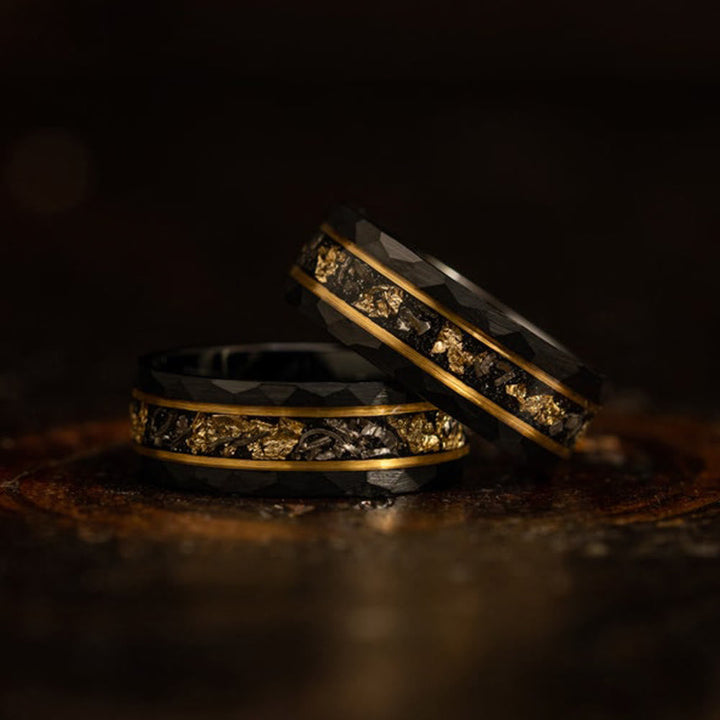 Golden Leaf and Black Meteorite Tungsten Ring - Orion-1.93 inches-Nora Luxe