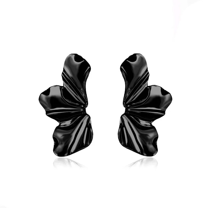 Golden Petal Stud Earrings | Elegant Floral Design-BLACK-Nora Luxe