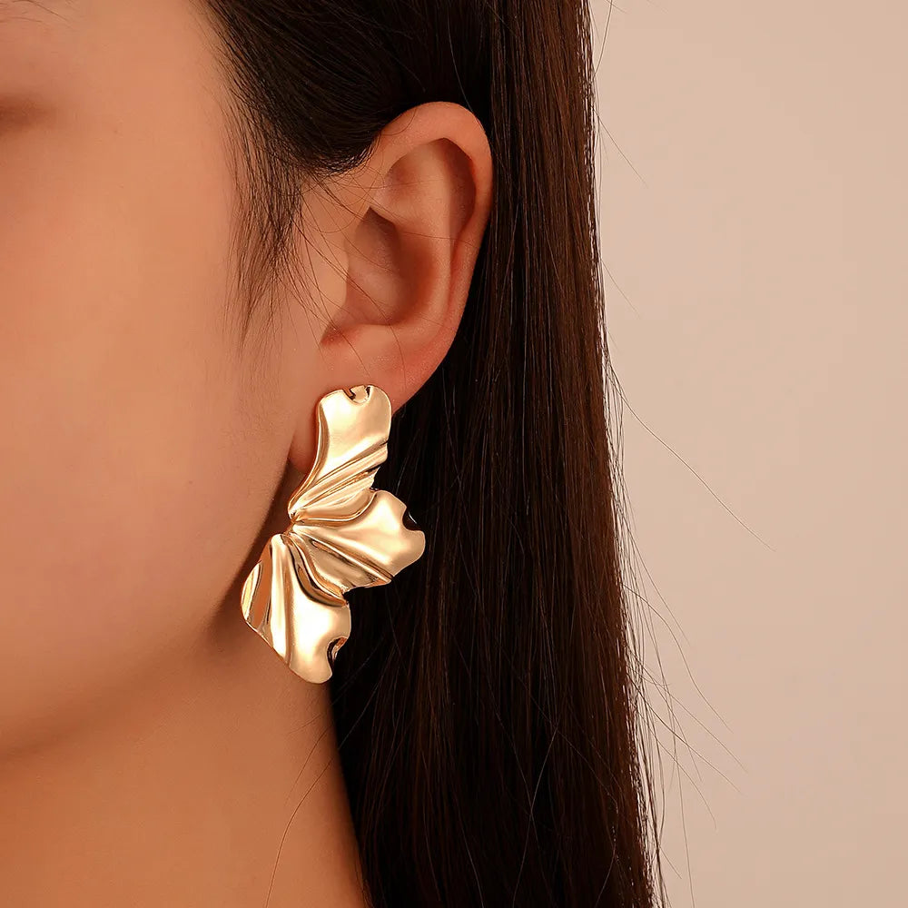 Golden Petal Stud Earrings | Elegant Floral Design-GOLD-Nora Luxe
