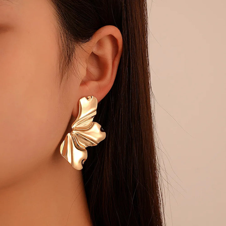 Golden Petal Stud Earrings | Elegant Floral Design-GOLD-Nora Luxe
