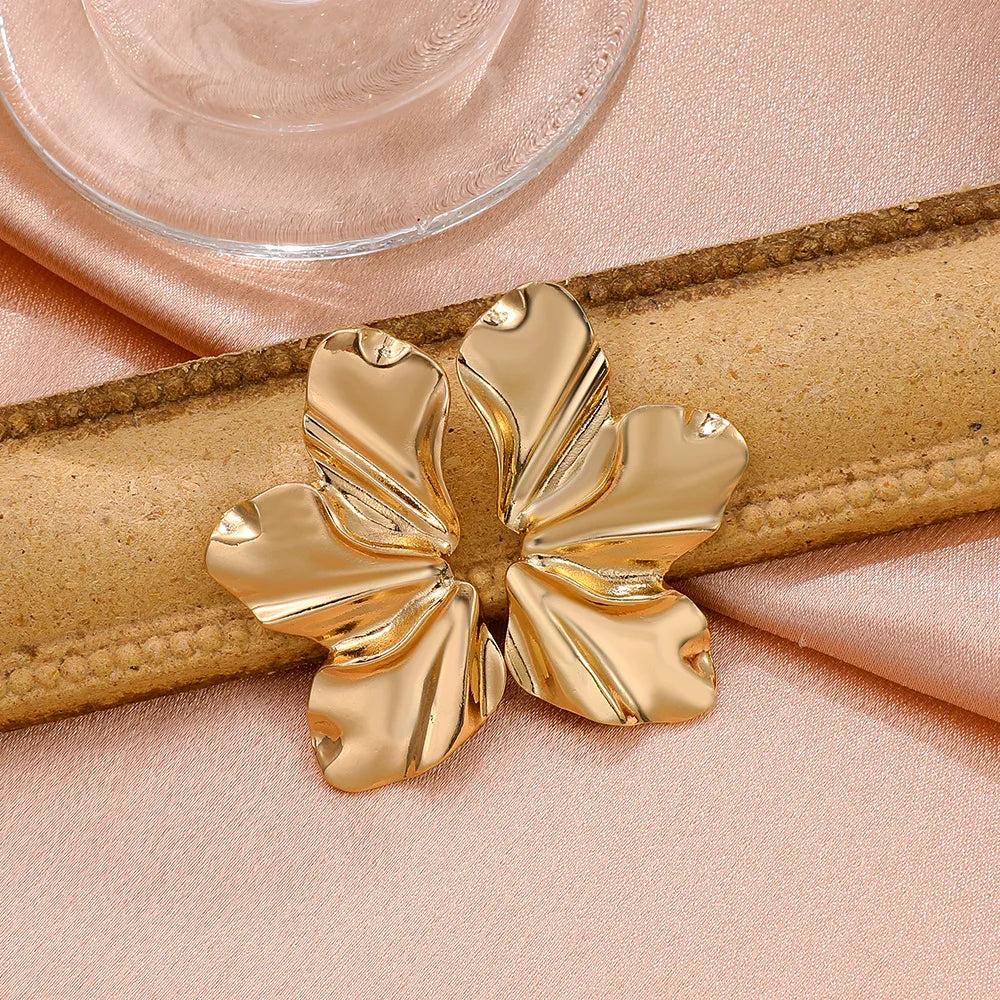 Golden Petal Stud Earrings | Elegant Floral Design-GOLD-Nora Luxe