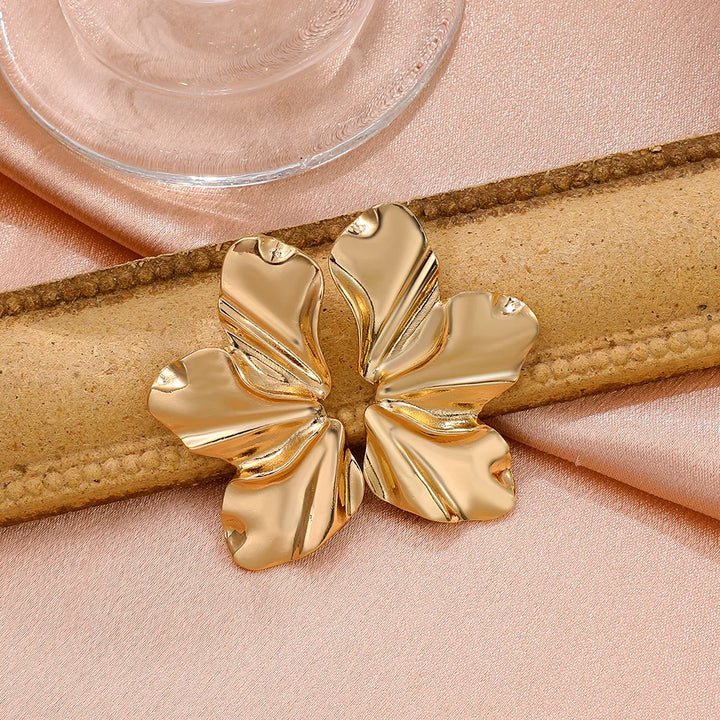 Golden Petal Stud Earrings | Elegant Floral Design-GOLD-Nora Luxe