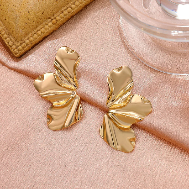 Golden Petal Stud Earrings | Elegant Floral Design-GOLD-Nora Luxe