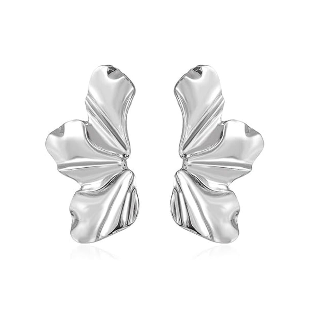 Golden Petal Stud Earrings | Elegant Floral Design-SILVER-Nora Luxe