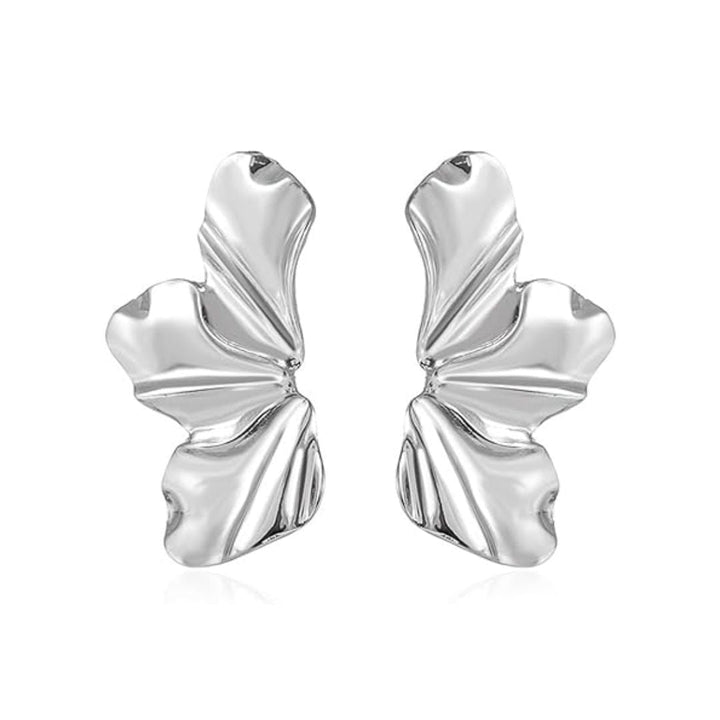 Golden Petal Stud Earrings | Elegant Floral Design-SILVER-Nora Luxe