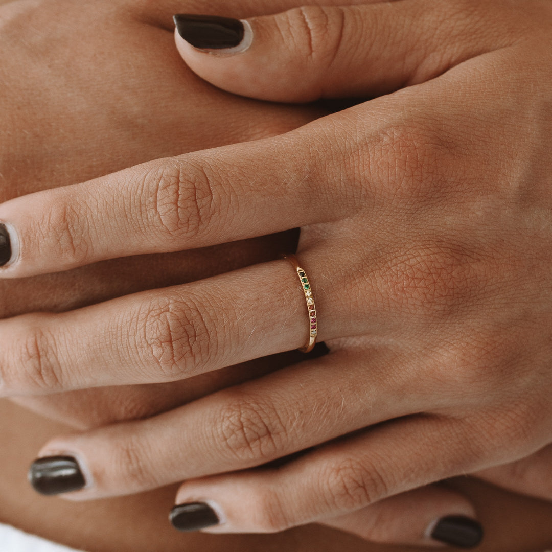 Golden Ring with Coloured Stones - Solene-6-Gold-Nora Luxe