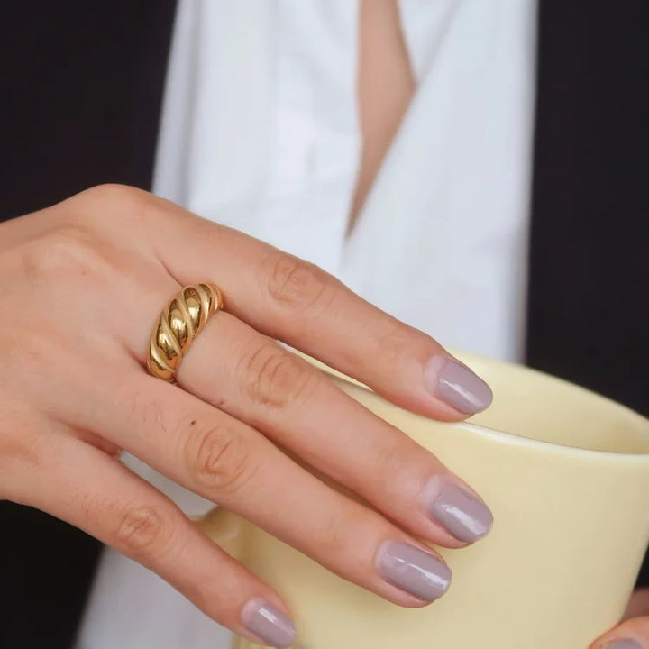 Golden Rope Dome Ring - Selene-5-Nora Luxe
