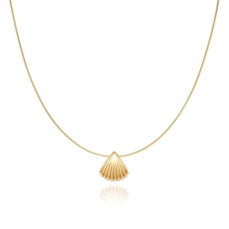 Golden Scallop Flower Necklace - Lilac-Nora Luxe