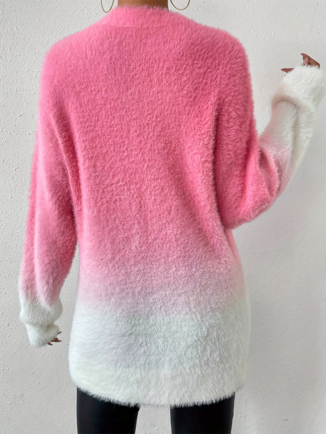 Graduated Colour Crew Neck Fuzzy Sweater - Amara-S-Nora Luxe
