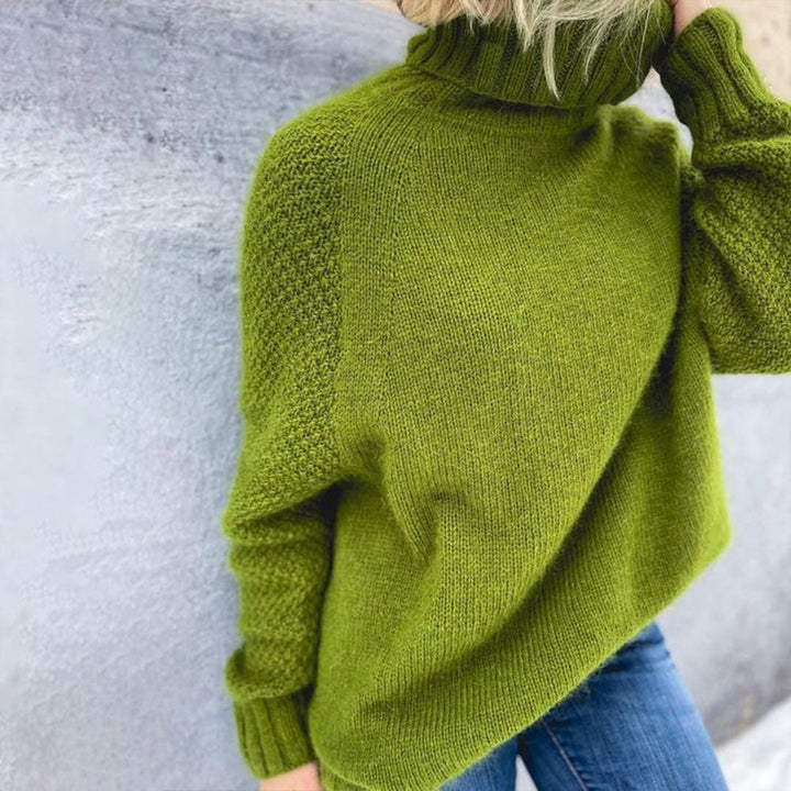 Grass Green Oversized Knitted Women's Turtleneck Sweater - Nora-S-Nora Luxe