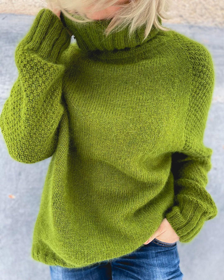 Grass Green Oversized Knitted Women's Turtleneck Sweater - Nora-S-Nora Luxe