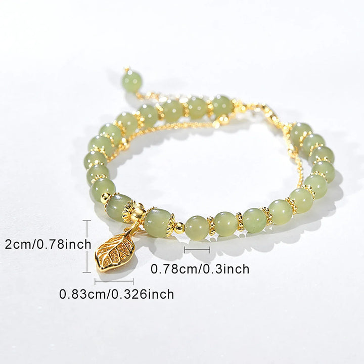 Green Jade Leaf Adjustable Bracelet | Natural Stone-Nora Luxe