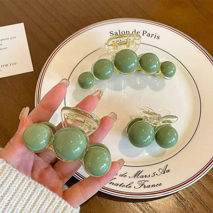 Green Pearl Hair Clip - Liana-Medium (3 Pearls)-Nora Luxe