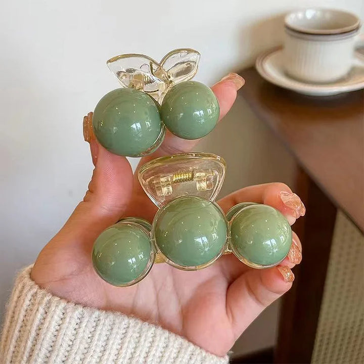 Green Pearl Hair Clip - Liana-Small (2 Pearls)-Nora Luxe