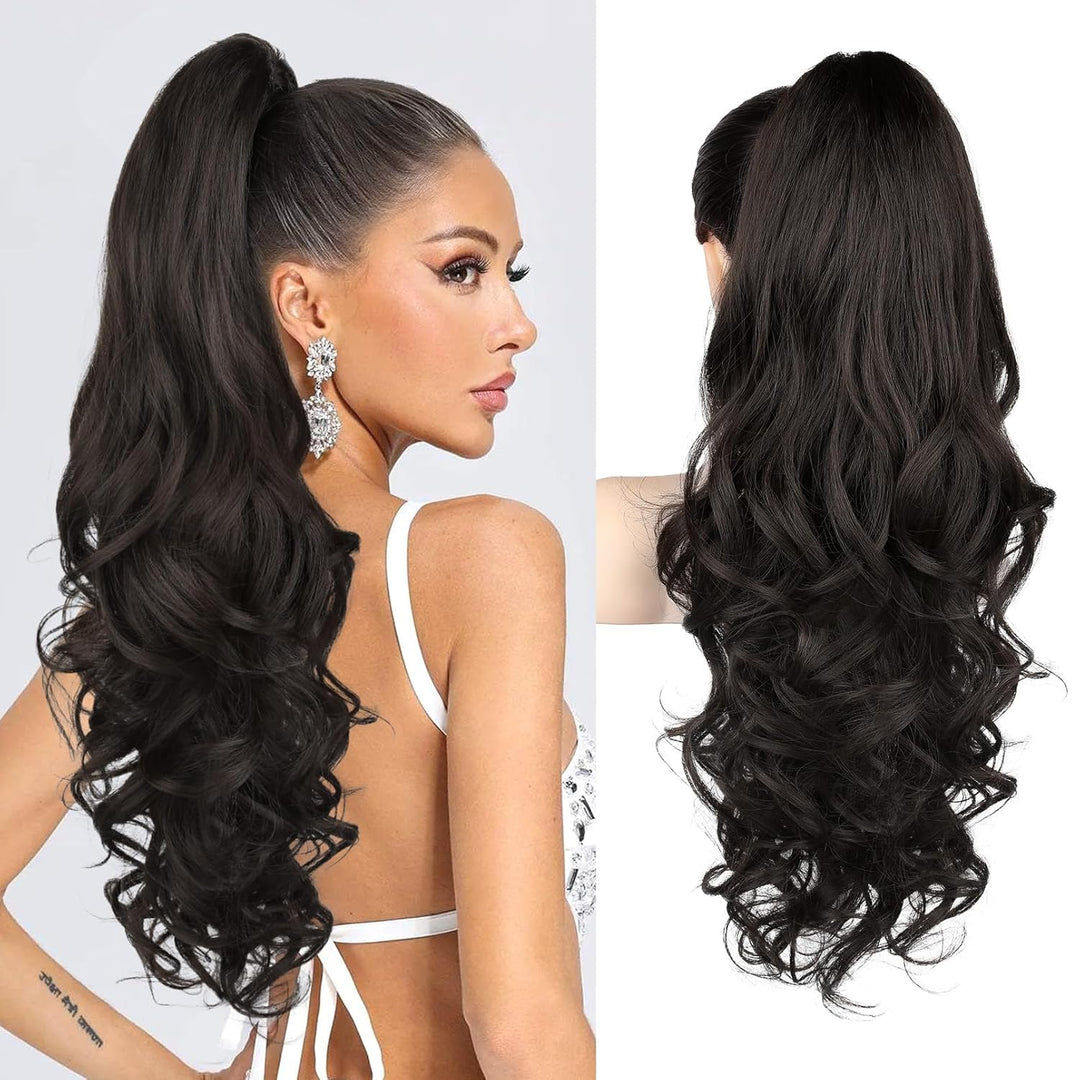 Hair extension Ponytail 21.7 inches – Veloura-Wavy-Dark brown-Nora Luxe