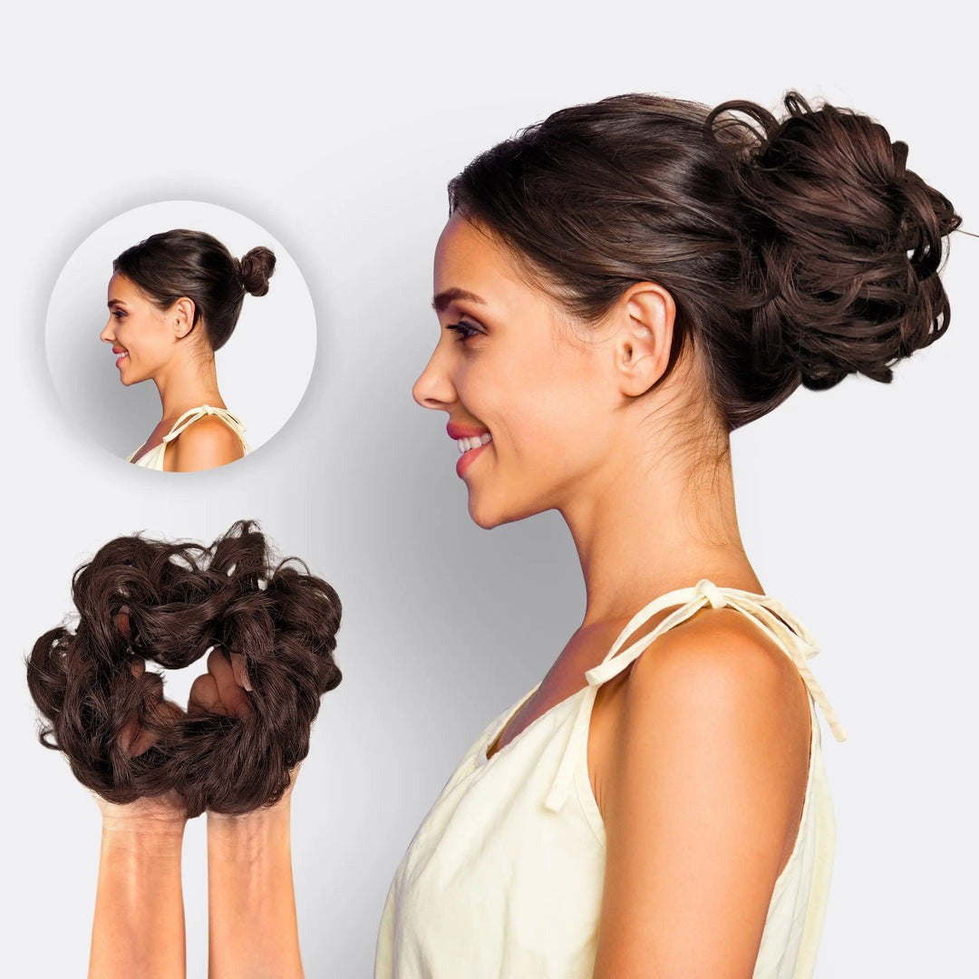Hairextension Scrunchie – BunPop-Dark brown-Nora Luxe