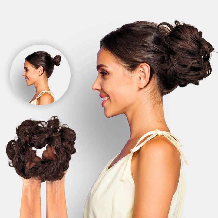 Hairextension Scrunchie – BunPop-Dark brown-Nora Luxe