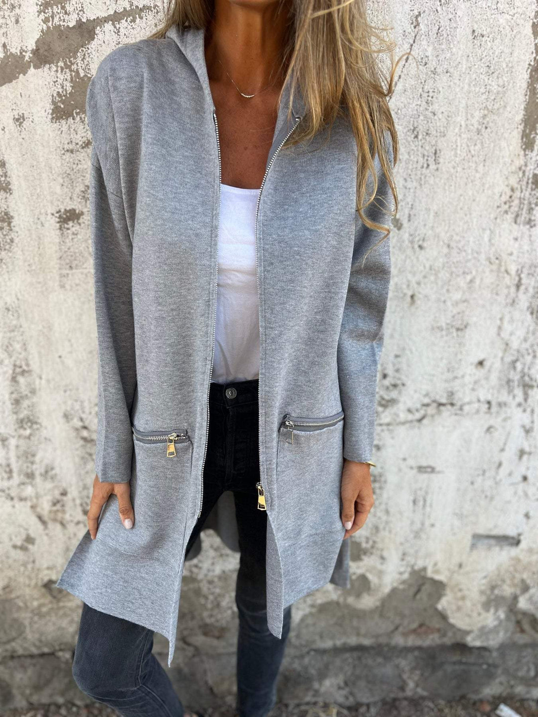 Half-length Hooded Zip-Up Jacket - Isla-Gray-S-Nora Luxe
