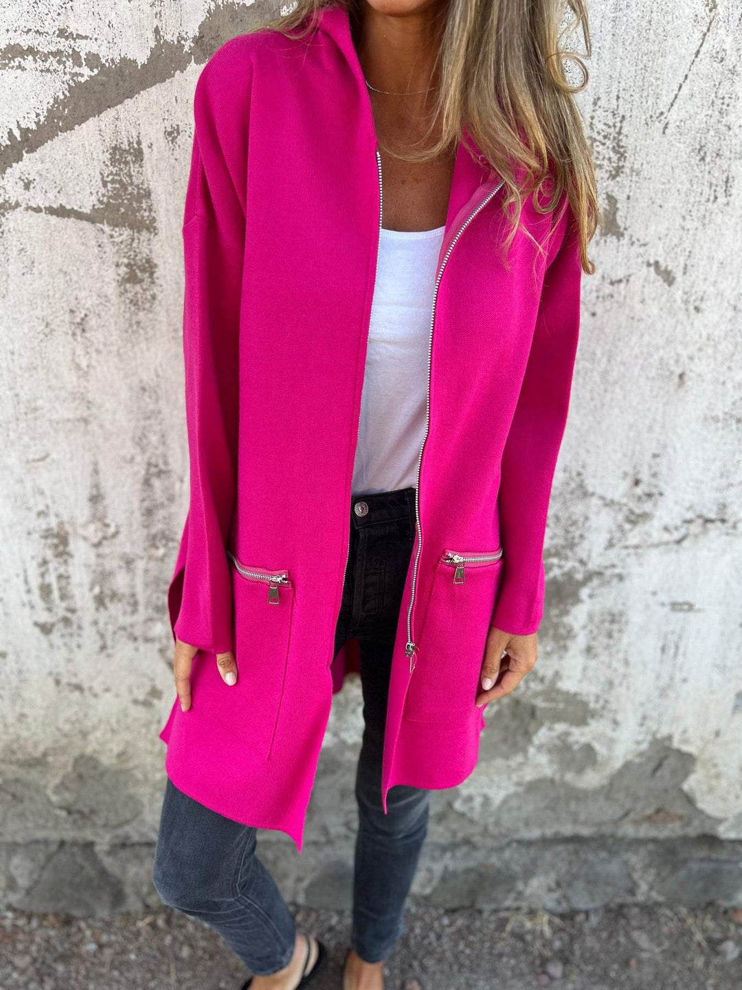 Half-length Hooded Zip-Up Jacket - Isla-Pink-S-Nora Luxe