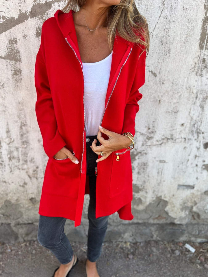 Half-length Hooded Zip-Up Jacket - Isla-Red-S-Nora Luxe