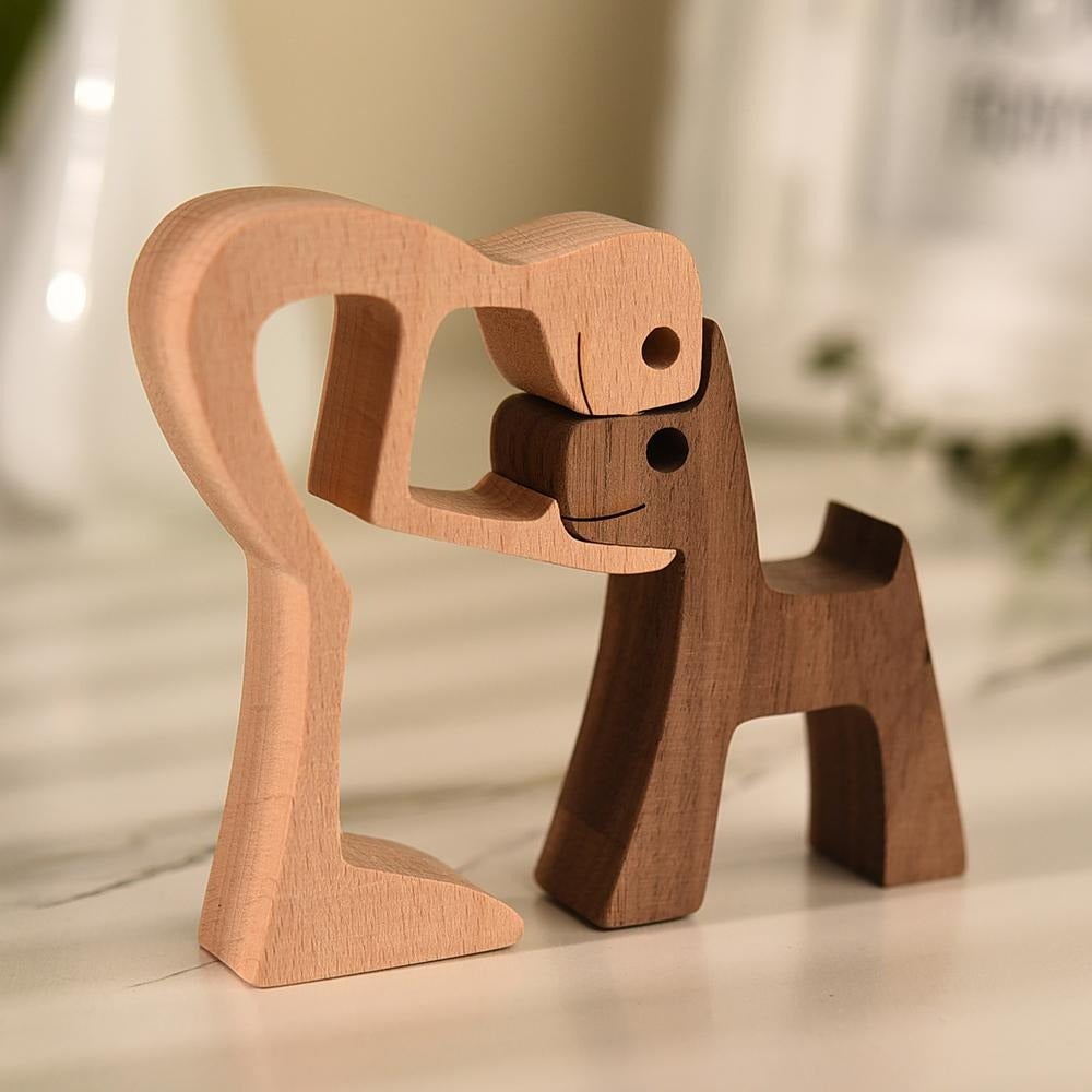 Hand-carved Dog Figurine - HeartBond-Man and Puppy-Nora Luxe