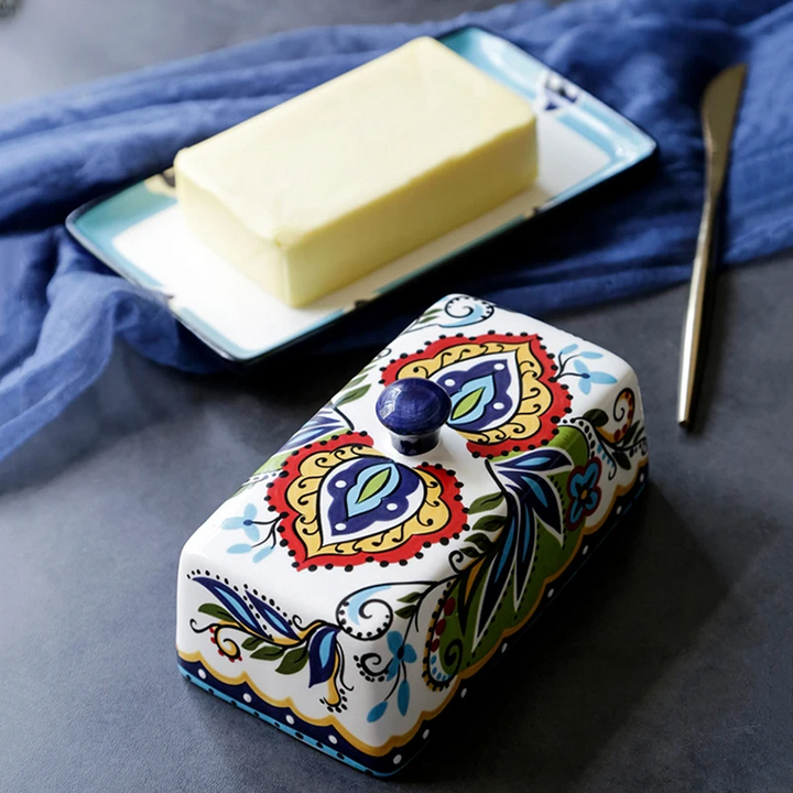 Hand-painted Butter Dish in Tuscan Style - TuscanCharm-Nora Luxe