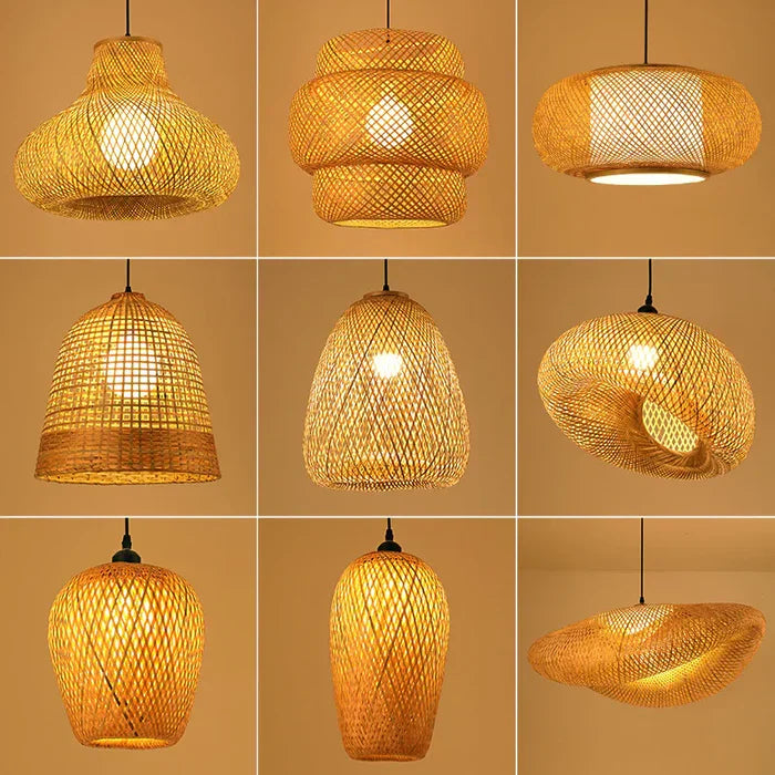 Handmade Rattan Pendant Lamp - RayaLicht-A - 15.75 in-Nora Luxe