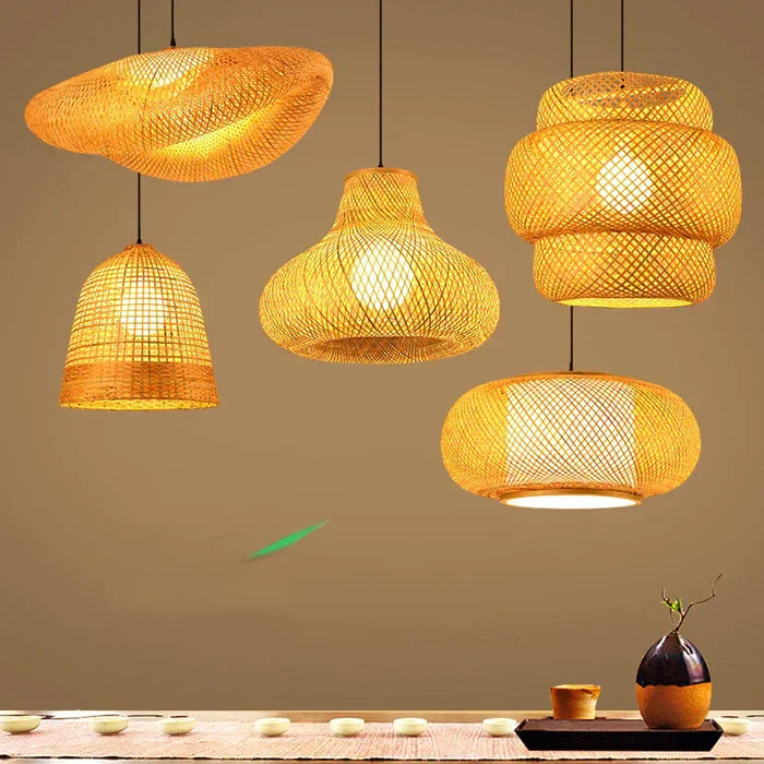 Handmade Rattan Pendant Lamp - RayaLicht-A - 15.75 in-Nora Luxe
