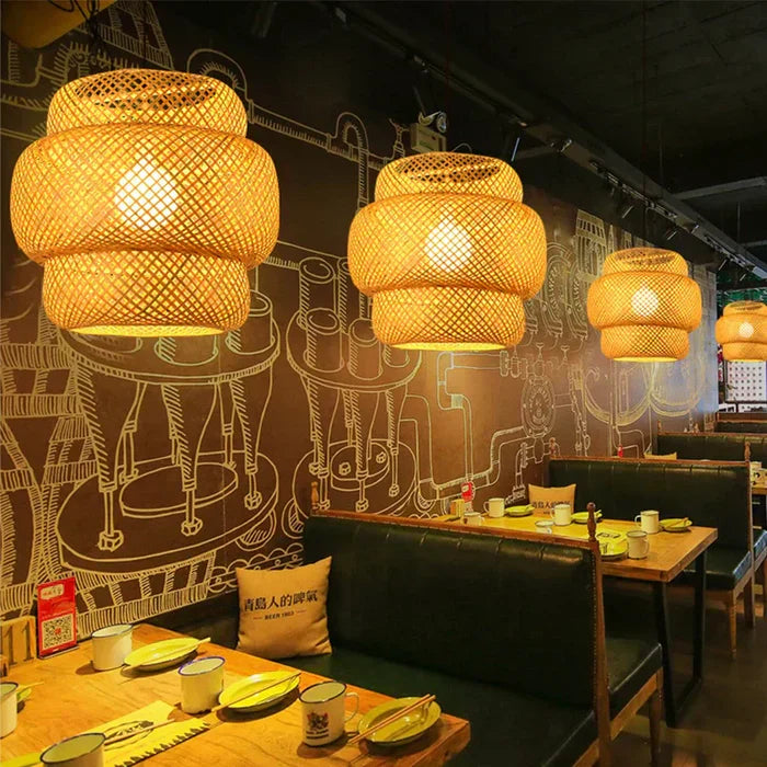 Handmade Rattan Pendant Lamp - RayaLicht-A - 15.75 in-Nora Luxe
