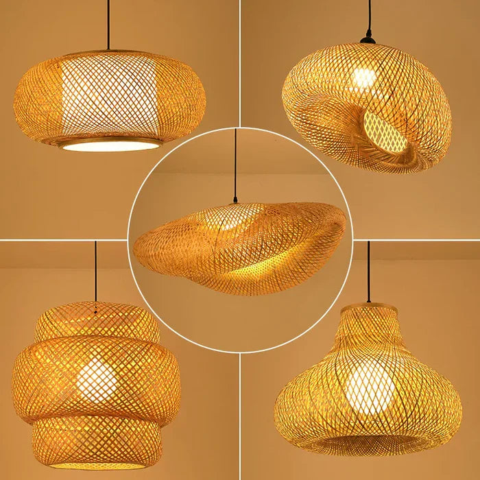 Handmade Rattan Pendant Lamp - RayaLicht-A - 15.75 in-Nora Luxe