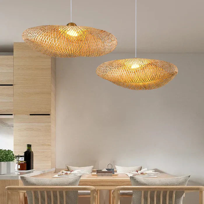 Handmade Rattan Pendant Lamp - RayaLicht-A - 15.75 in-Nora Luxe