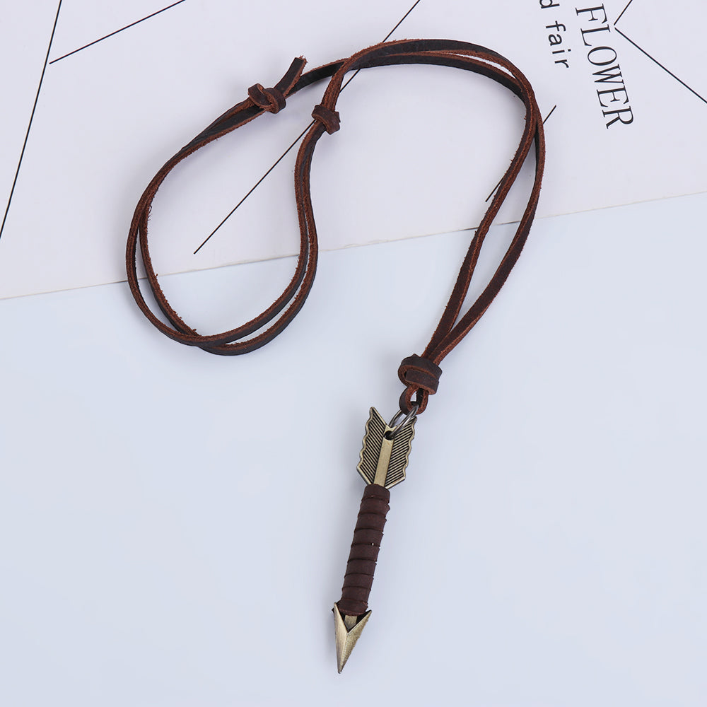 Handmade Vintage Leather Arrow Pendant Necklace-Brown-Nora Luxe