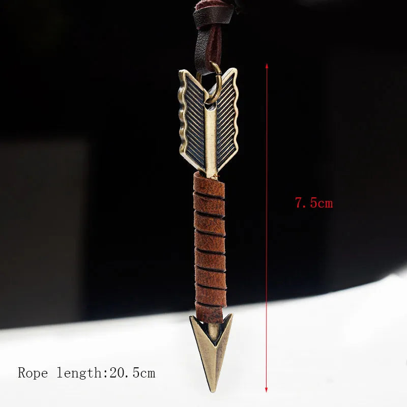 Handmade Vintage Leather Arrow Pendant Necklace-Brown-Nora Luxe