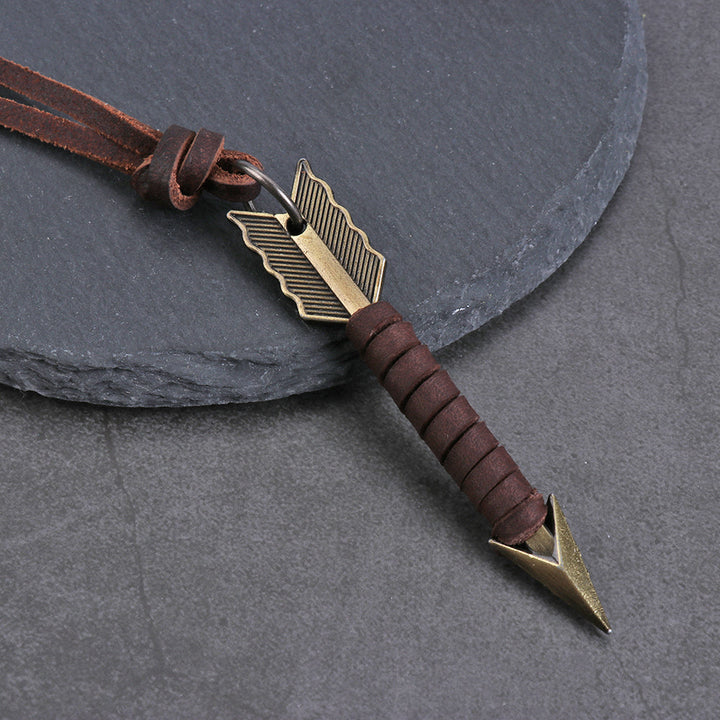 Handmade Vintage Leather Arrow Pendant Necklace-Brown-Nora Luxe