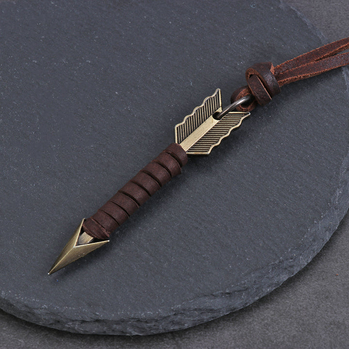 Handmade Vintage Leather Arrow Pendant Necklace-Brown-Nora Luxe