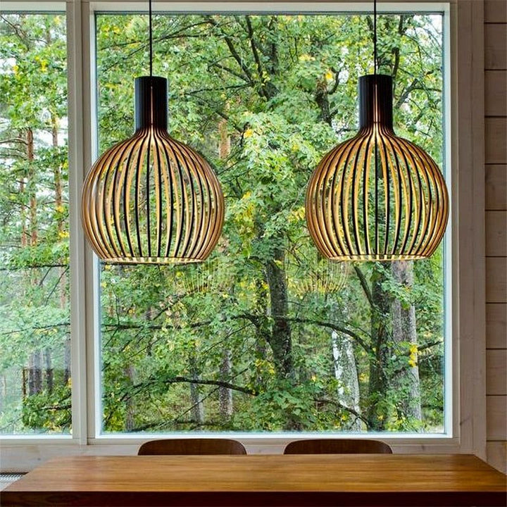 Handmade Wooden Pendant Lamp - RustikAura-Black exterior & wooden interior-9.06 inches-Nora Luxe