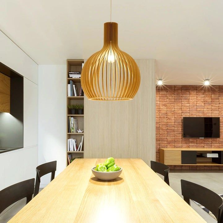 Handmade Wooden Pendant Lamp - RustikAura-Classic wood-9.06 inches-Nora Luxe