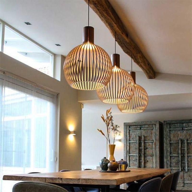 Handmade Wooden Pendant Lamp - RustikAura-Classic wood-9.06 inches-Nora Luxe